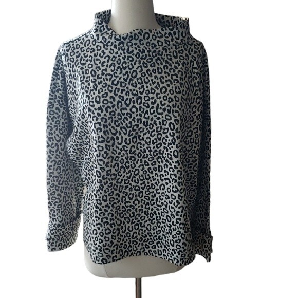 Ann Taylor Leopard Print Mock Neck Knit Top Women's Size XL Office Classic Black - Picture 1 of 6